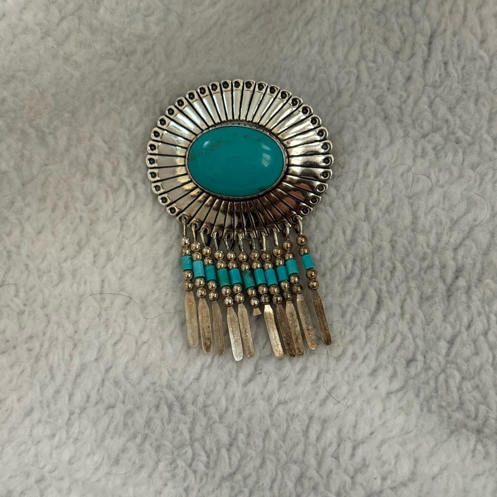 QT 925 Silver Turquoise Squash Native American Brooch Pendant